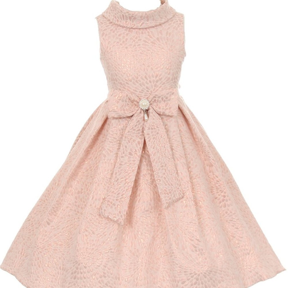 Little Girls Kids Toddler Easter Tear Drop Jacquard Bow Flowers Girl Dress Pink